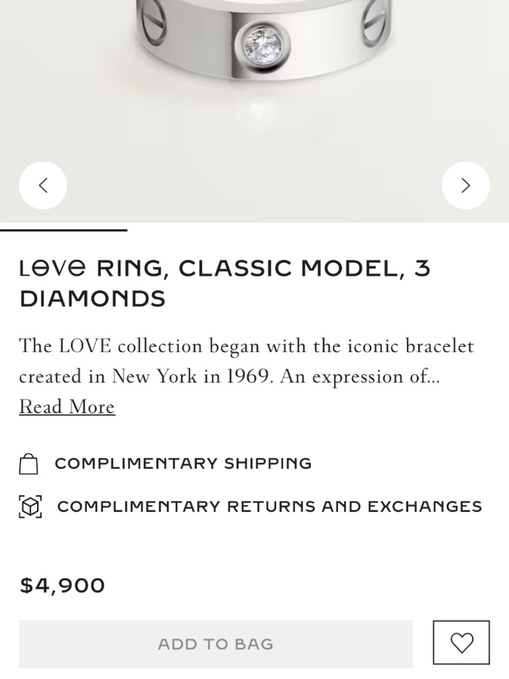 Cartier Love ring White Gold classic model w/ 3 diamonds w/ complete Sets